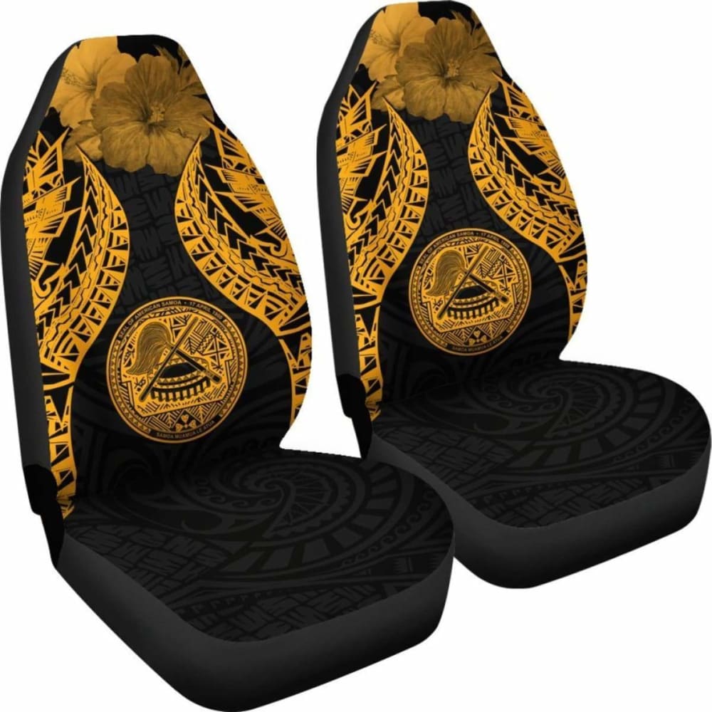 American Samoa Polynesian Car Seat Covers Pride Seal And Hibiscus Gold - 232125 - YourCarButBetter