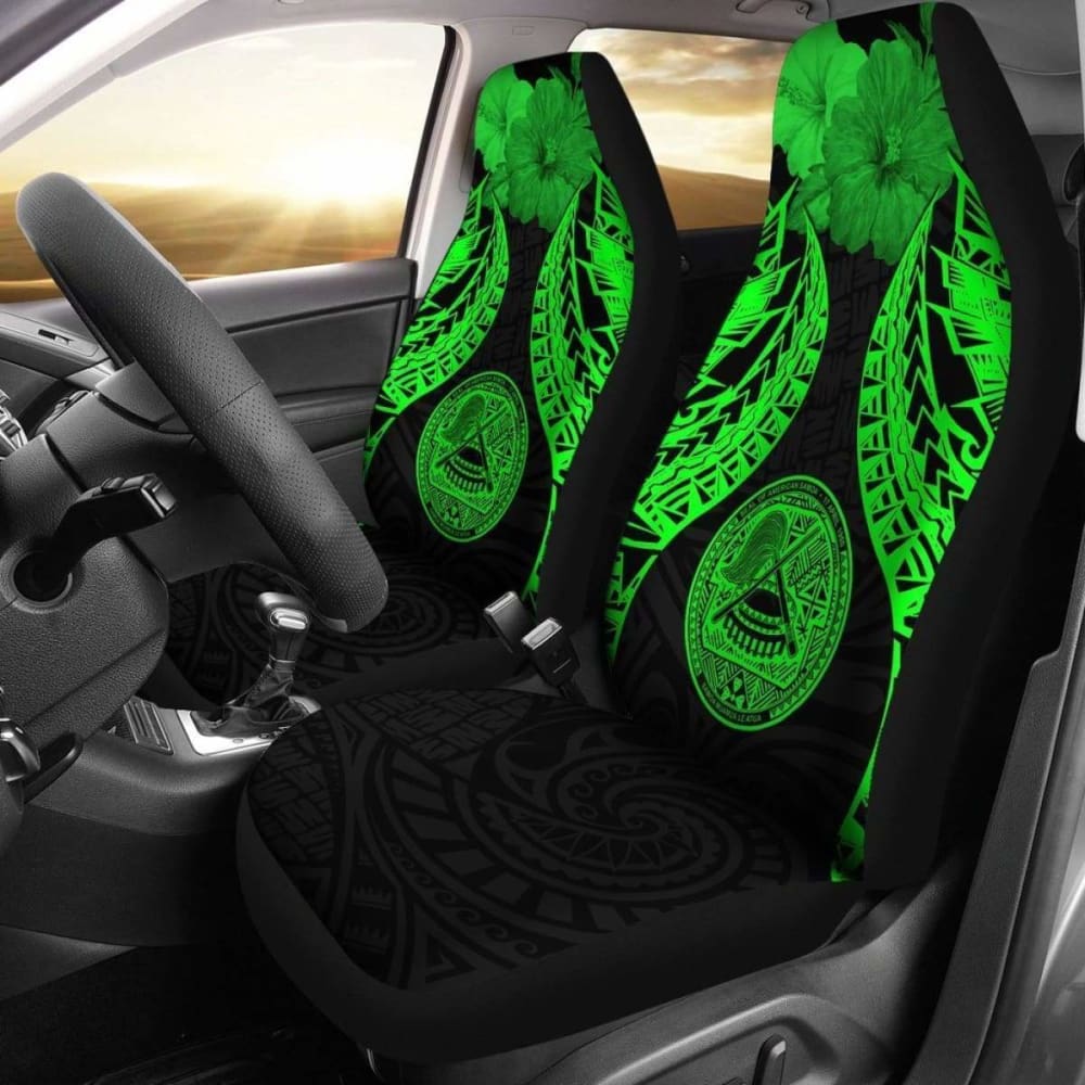 American Samoa Polynesian Car Seat Covers Pride Seal And Hibiscus Green - 232125 - YourCarButBetter