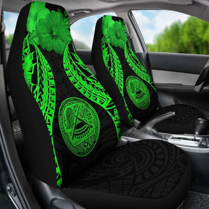 American Samoa Polynesian Car Seat Covers Pride Seal And Hibiscus Green - 232125 - YourCarButBetter
