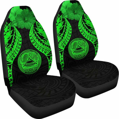American Samoa Polynesian Car Seat Covers Pride Seal And Hibiscus Green - 232125 - YourCarButBetter