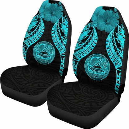 American Samoa Polynesian Car Seat Covers Pride Seal And Hibiscus Neon Blue - 232125 - YourCarButBetter
