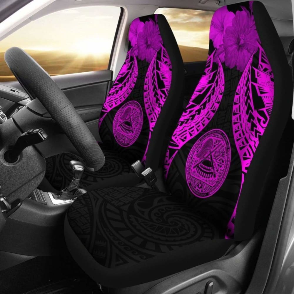 American Samoa Polynesian Car Seat Covers Pride Seal And Hibiscus Pink - 232125 - YourCarButBetter