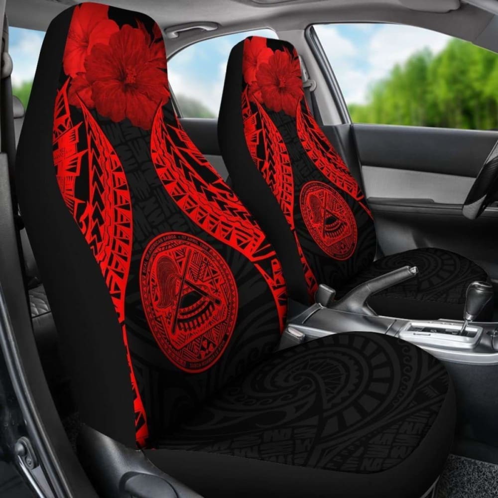 American Samoa Polynesian Car Seat Covers Pride Seal And Hibiscus Red - 232125 - YourCarButBetter