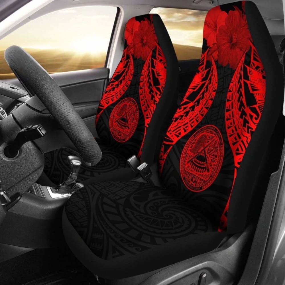 American Samoa Polynesian Car Seat Covers Pride Seal And Hibiscus Red - 232125 - YourCarButBetter