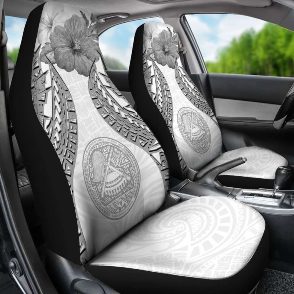 American Samoa Polynesian Car Seat Covers Pride Seal And Hibiscus White - 232125 - YourCarButBetter