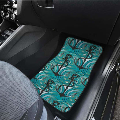 Anchor Nautical Green Background Front And Back Car Mats 192609 - YourCarButBetter