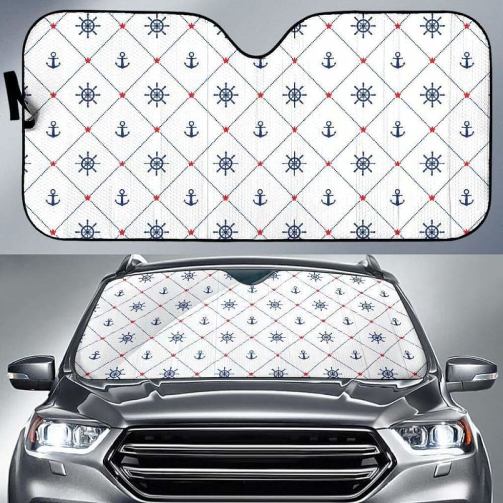 Anchor Rudder Nautical Design Pattern Car Auto Sun Shades 460402 - YourCarButBetter