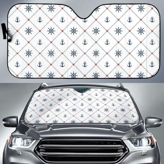 Anchor Rudder Nautical Design Pattern Car Auto Sun Shades 460402 - YourCarButBetter