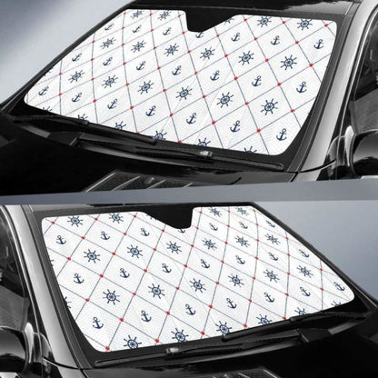Anchor Rudder Nautical Design Pattern Car Auto Sun Shades 460402 - YourCarButBetter
