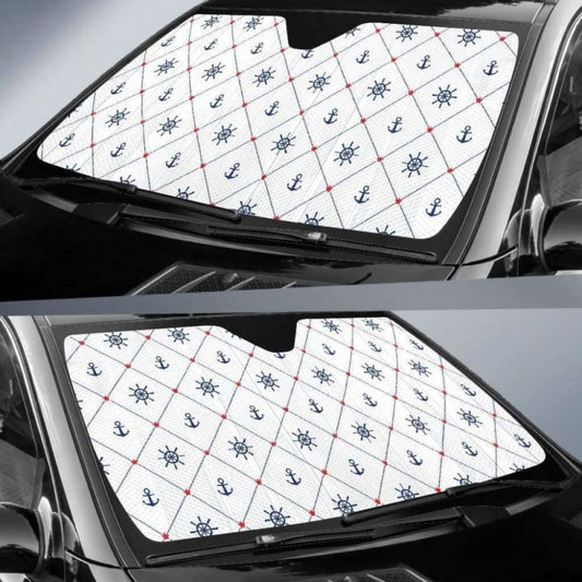 Anchor Rudder Nautical Design Pattern Car Auto Sun Shades 460402 - YourCarButBetter