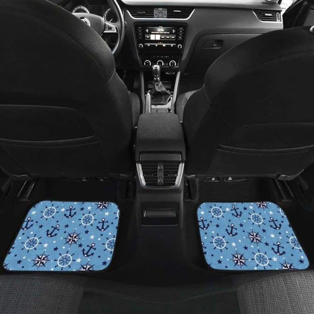 Anchors Rudder Compass Star Nautical Pattern Front And Back Car Mats 192609 - YourCarButBetter