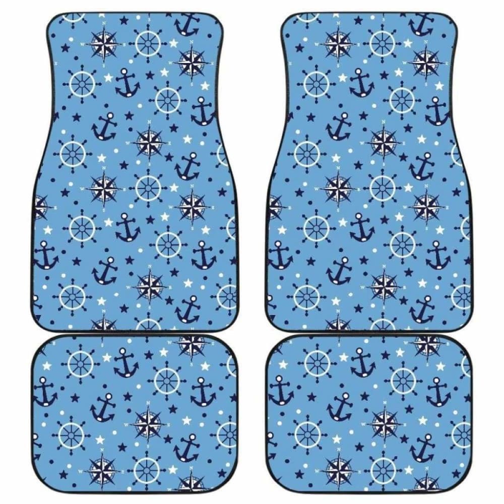Anchors Rudder Compass Star Nautical Pattern Front And Back Car Mats 192609 - YourCarButBetter