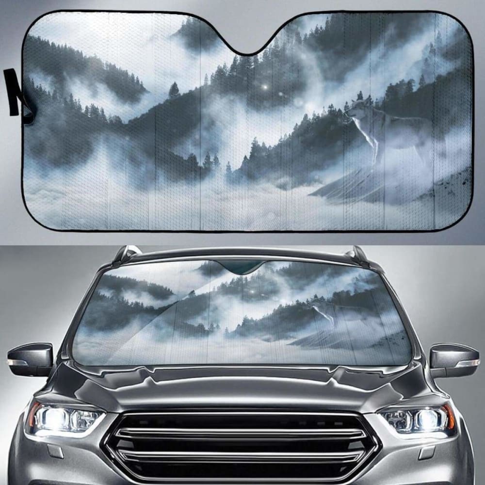 Arctic Wolf White Wolf Winter Mountains 4K Car Sun Shade 172609 - YourCarButBetter