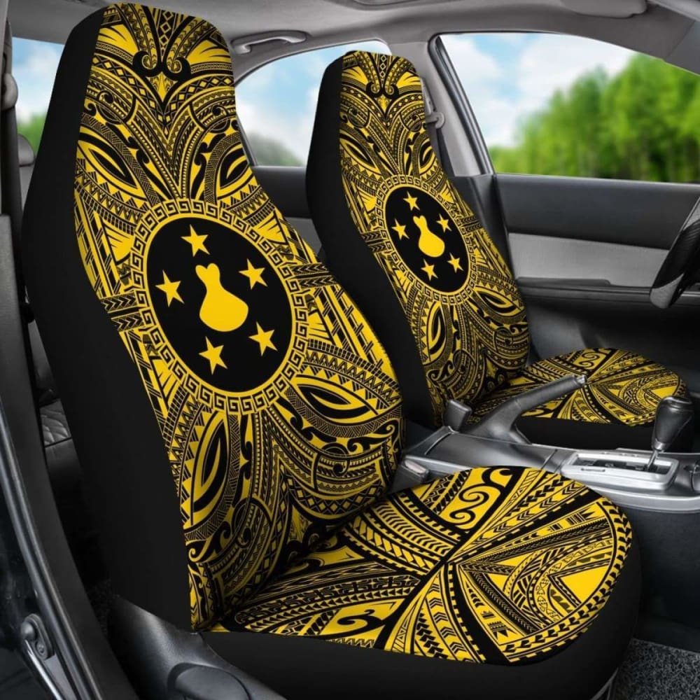 Austral Islands Car Seat Cover - Austral Islands Coat Of Arms Polynesian Gold Black 105905 - YourCarButBetter