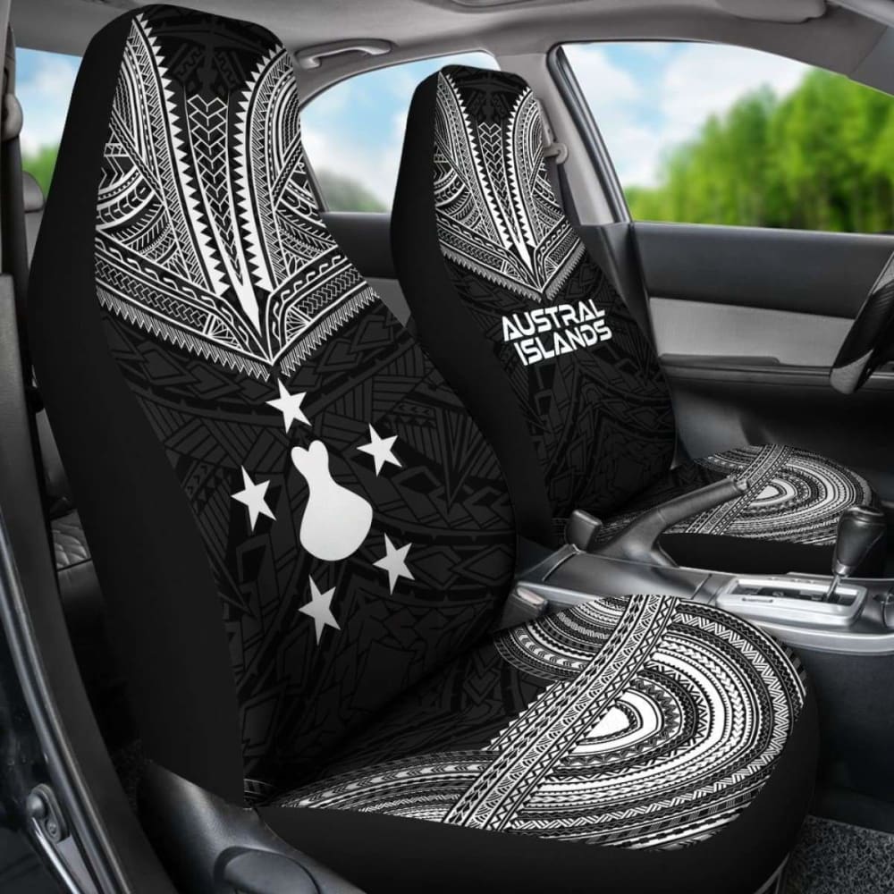 Austral Islands Car Seat Cover - Austral Islands Flag Polynesian Chief Tattoo Black Version - 10 174914 - YourCarButBetter