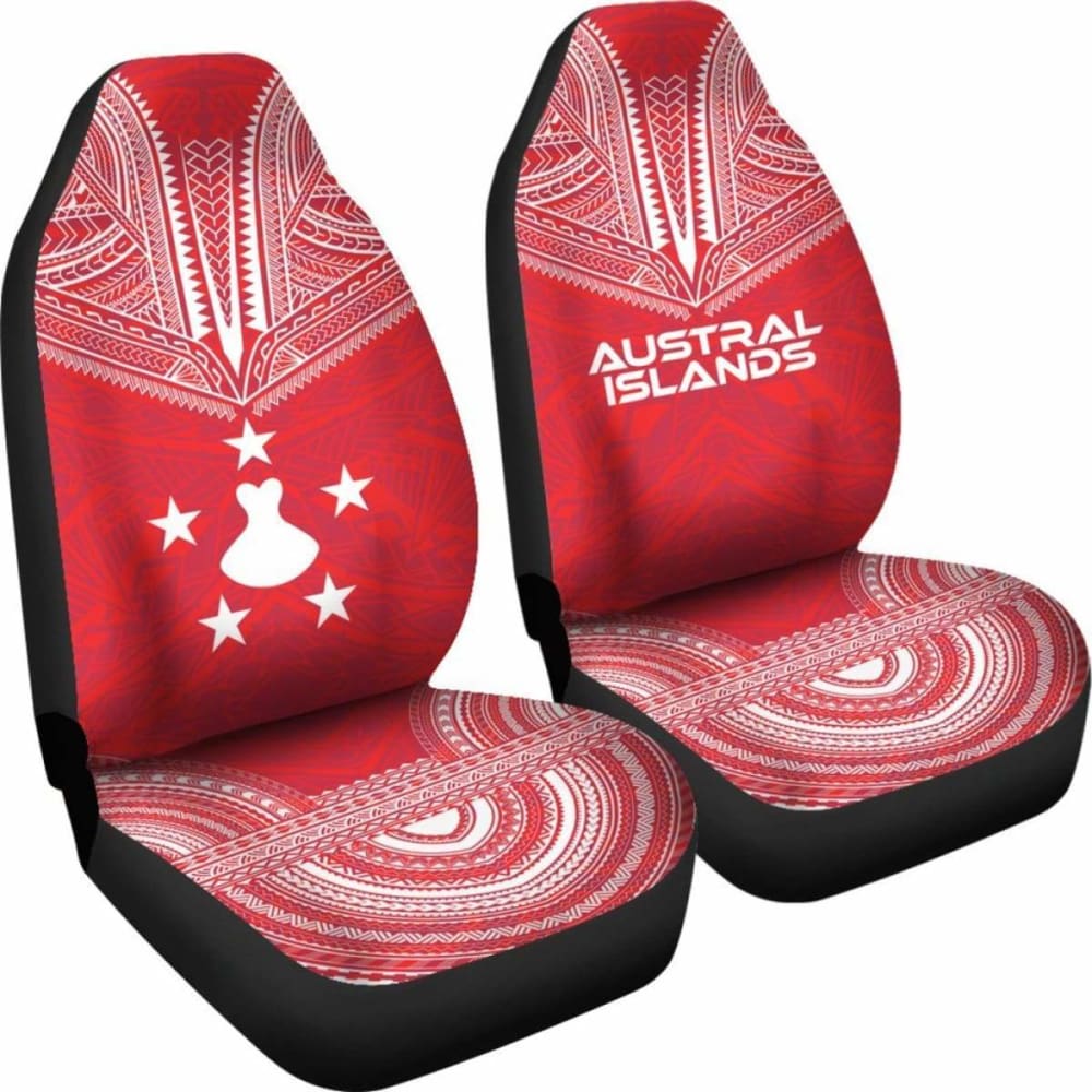 Austral Islands Car Seat Cover - Austral Islands Flag Polynesian Chief Tattoo Blue Version - 10 174914 - YourCarButBetter