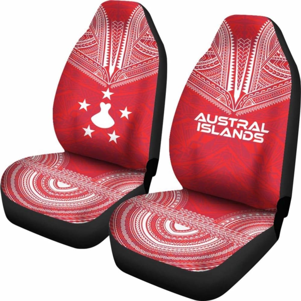 Austral Islands Car Seat Cover - Austral Islands Flag Polynesian Chief Tattoo Blue Version - 10 174914 - YourCarButBetter