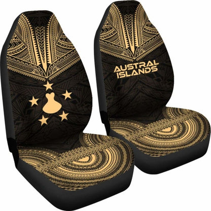 Austral Islands Car Seat Cover - Austral Islands Flag Polynesian Chief Tattoo Gold Version - 10 174914 - YourCarButBetter
