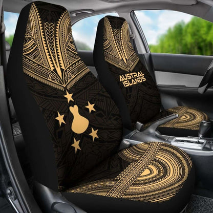 Austral Islands Car Seat Cover - Austral Islands Flag Polynesian Chief Tattoo Gold Version - 10 174914 - YourCarButBetter