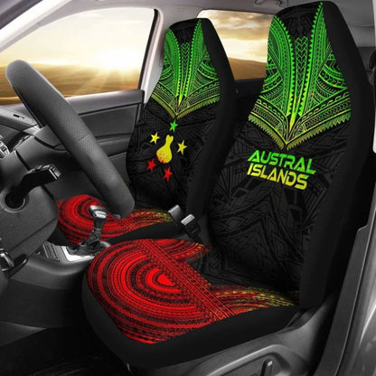 Austral Islands Car Seat Cover - Austral Islands Flag Polynesian Chief Tattoo Reggae Version - 10 174914 - YourCarButBetter