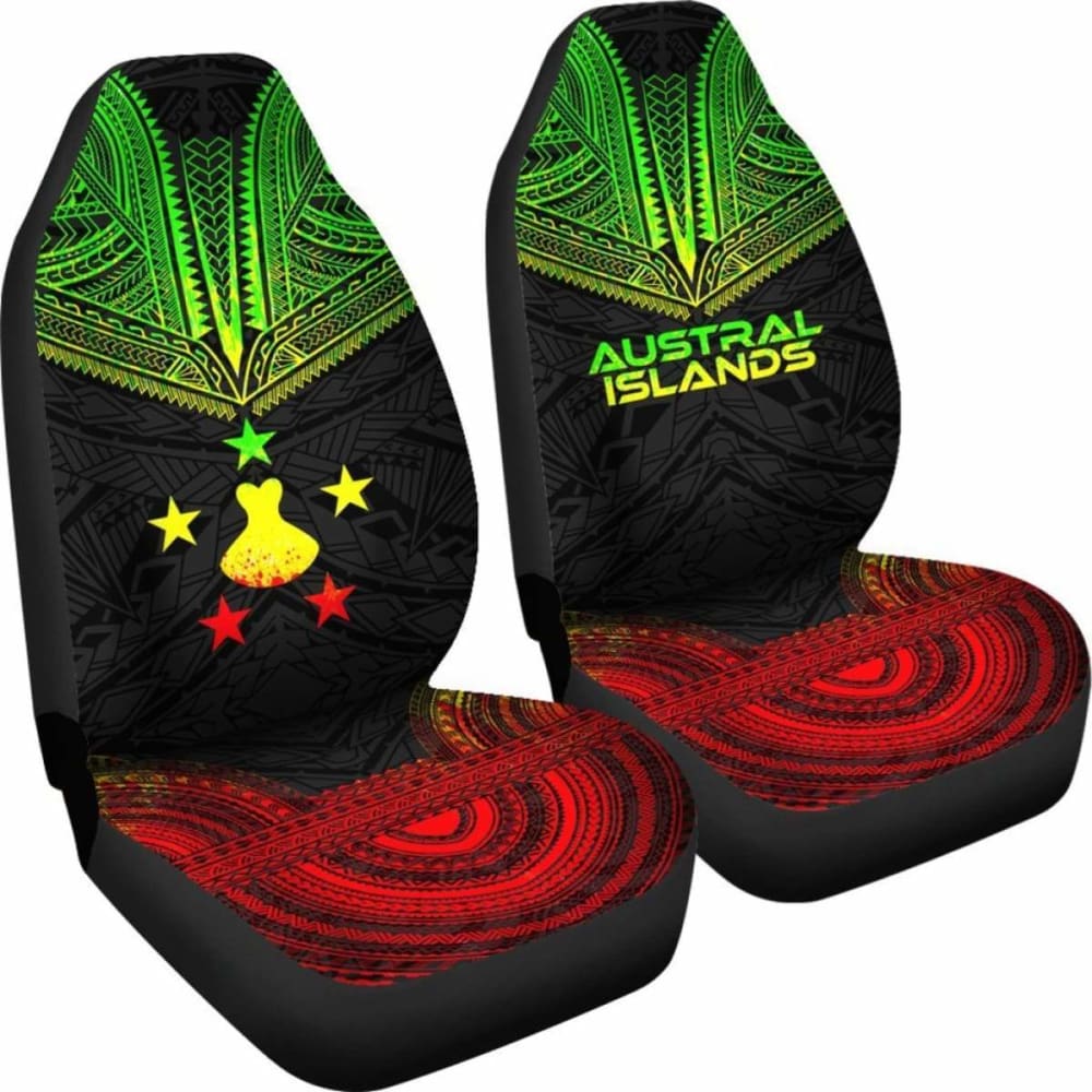 Austral Islands Car Seat Cover - Austral Islands Flag Polynesian Chief Tattoo Reggae Version - 10 174914 - YourCarButBetter