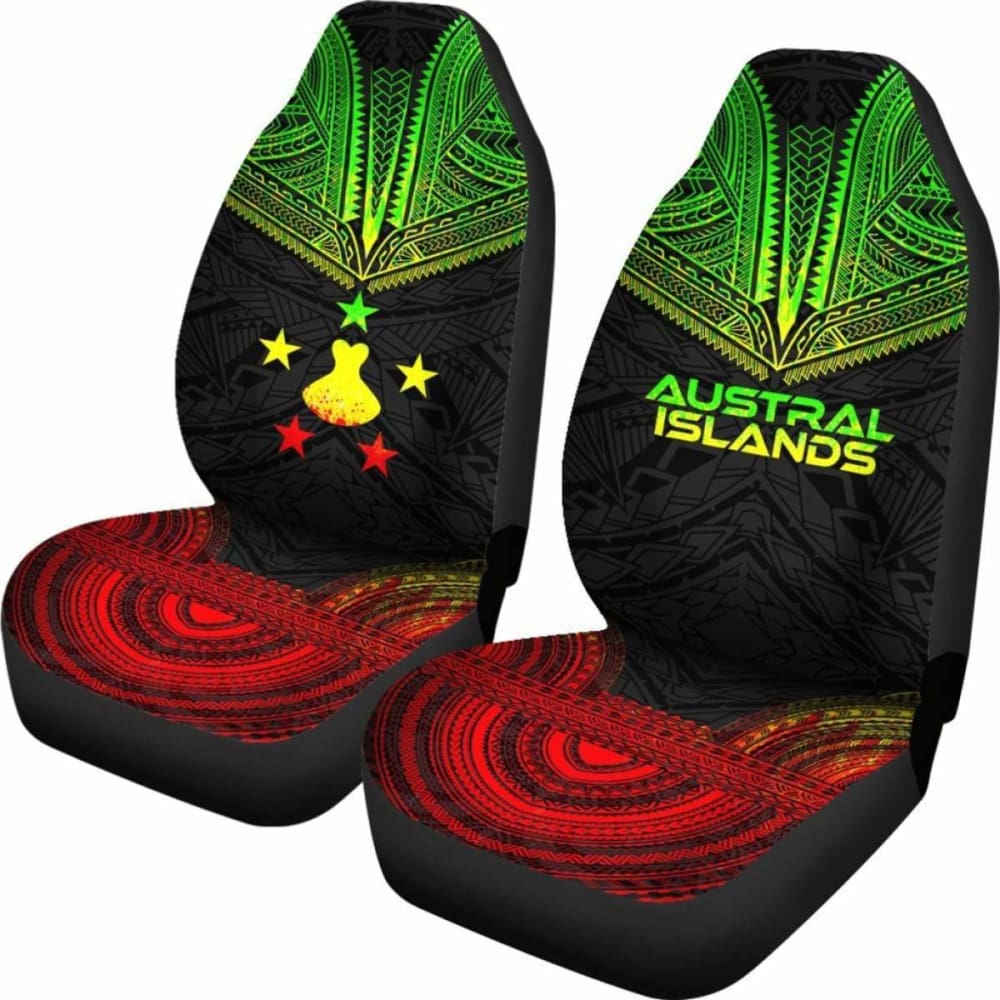 Austral Islands Car Seat Cover - Austral Islands Flag Polynesian Chief Tattoo Reggae Version - 10 174914 - YourCarButBetter