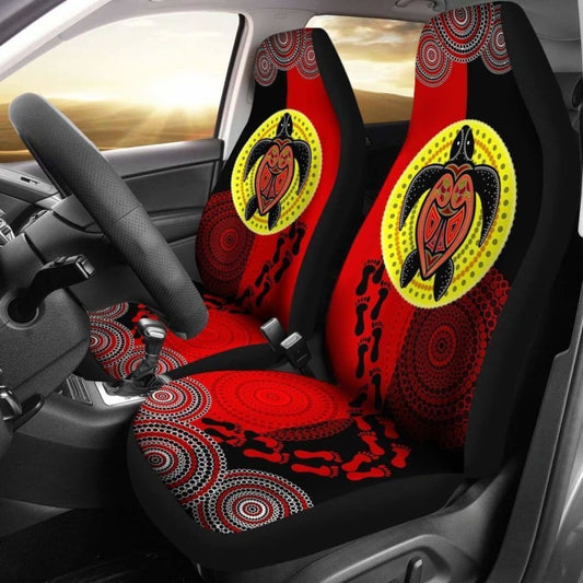 Australia Aboriginal Dot Painting Seat Covers Turtle Aboriginal Flag Style - 091114 - YourCarButBetter