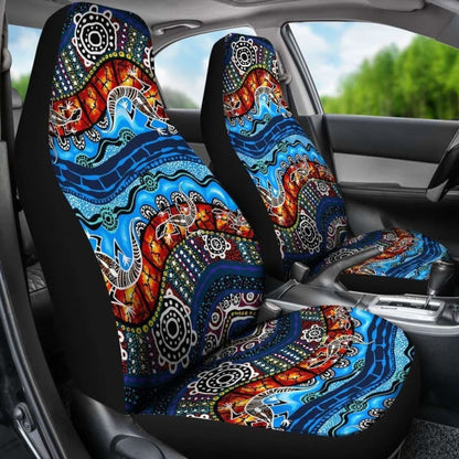 Australia Car Seat Covers - Aboriginal Lizard Dot Painting Blue Wave - 11 174914 - YourCarButBetter