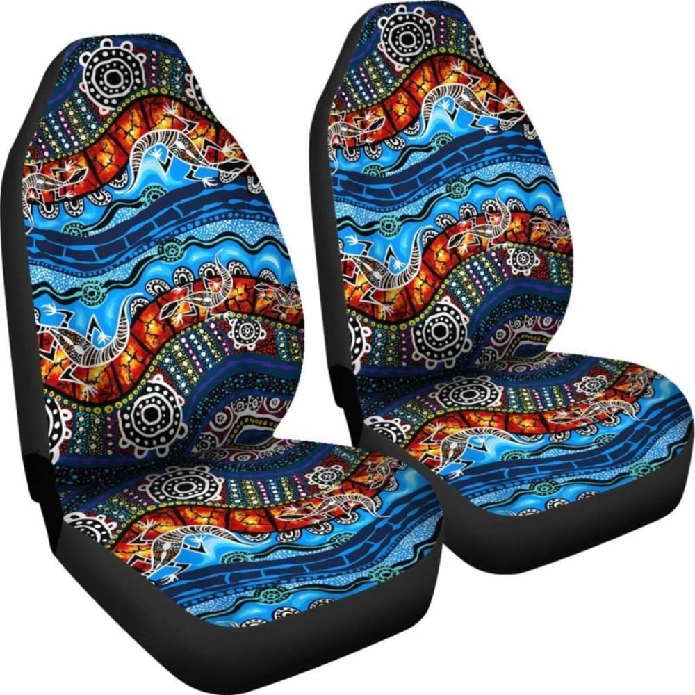 Australia Car Seat Covers - Aboriginal Lizard Dot Painting Blue Wave - 11 174914 - YourCarButBetter