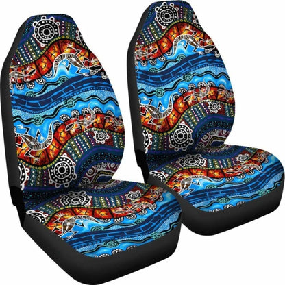 Australia Car Seat Covers - Aboriginal Lizard Dot Painting Blue Wave - 11 174914 - YourCarButBetter