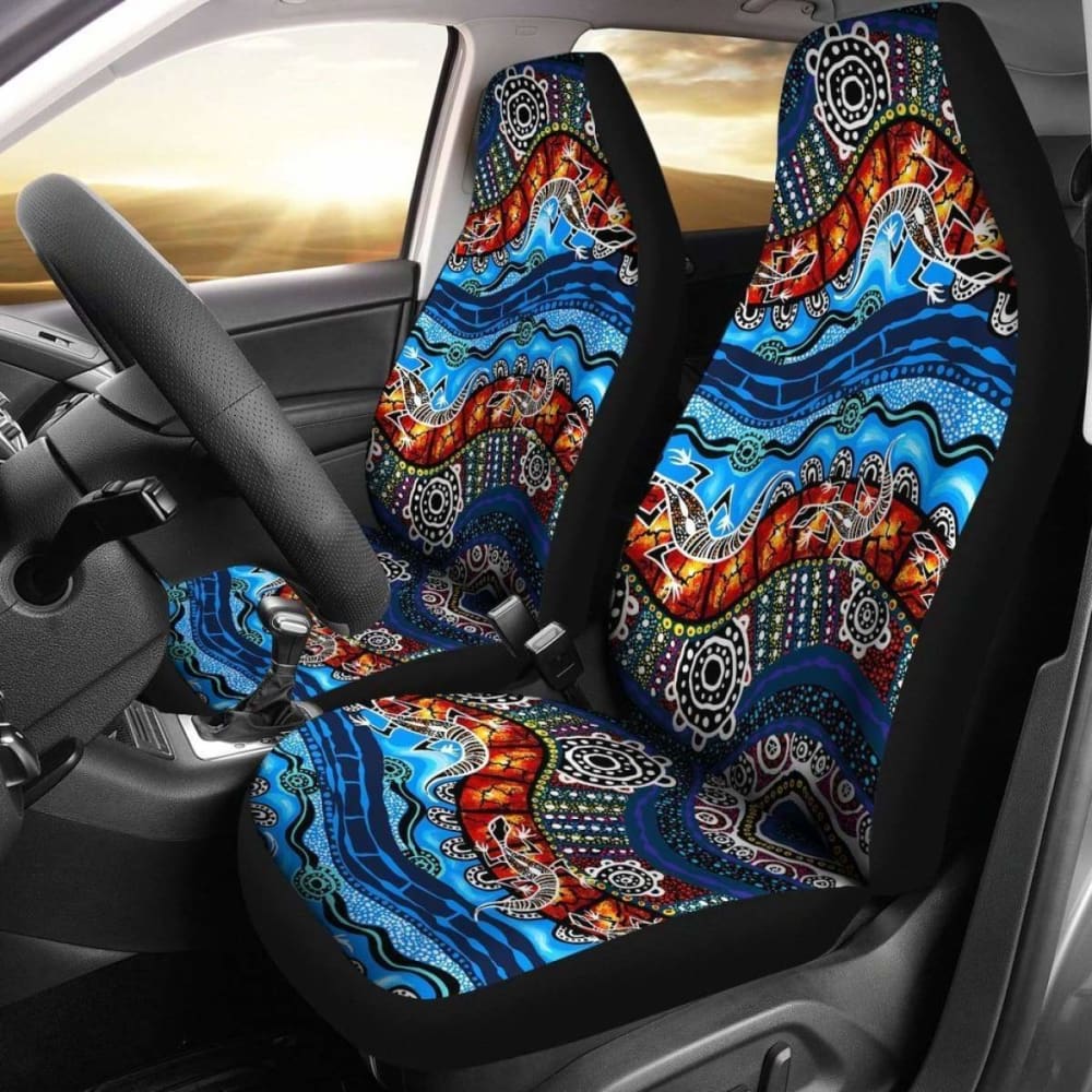 Australia Car Seat Covers - Aboriginal Lizard Dot Painting Blue Wave - 11 174914 - YourCarButBetter