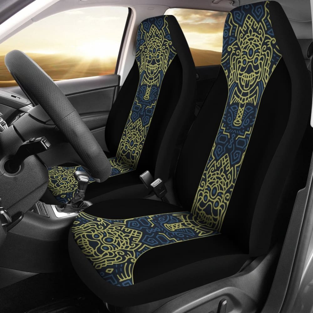 Aztec Elephant Blue Mustard Yellow Car Seat Covers 101819 - YourCarButBetter