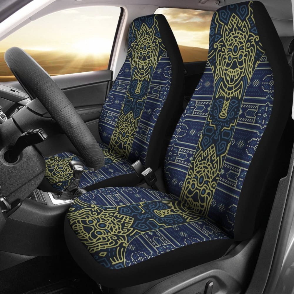 Aztec Elephant Navy Blue Mustard Yellow Car Seat Covers 101819 - YourCarButBetter