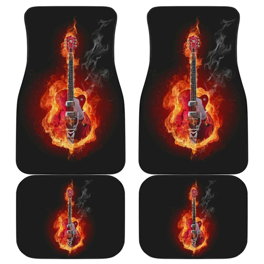 Be Unique With Electric Guitar Burned In Flaming Flower Car Floor Mats 211305 - YourCarButBetter