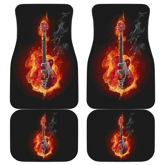 Be Unique With Electric Guitar Burned In Flaming Flower Car Floor Mats 211305 - YourCarButBetter