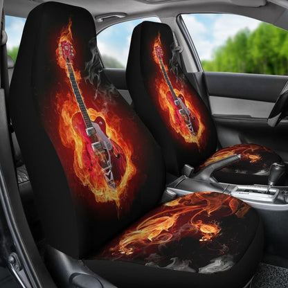 Be Unique With Electric Guitar Burned In Flaming Flower Car Seat Covers 211305 - YourCarButBetter