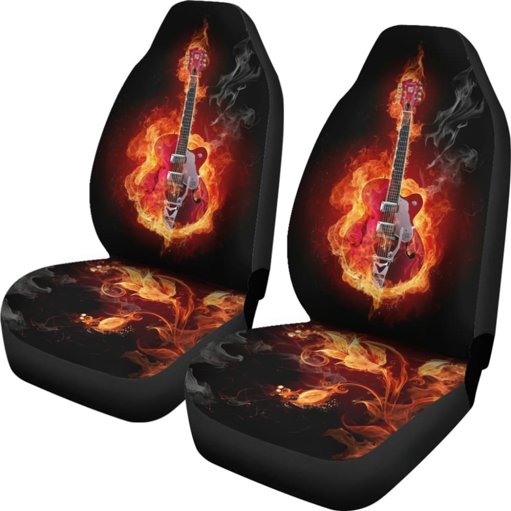 Be Unique With Electric Guitar Burned In Flaming Flower Car Seat Covers 211305 - YourCarButBetter