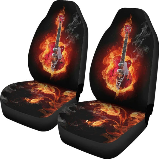 Be Unique With Electric Guitar Burned In Flaming Flower Car Seat Covers 211305 - YourCarButBetter