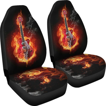 Be Unique With Electric Guitar Burned In Flaming Flower Car Seat Covers 211305 - YourCarButBetter