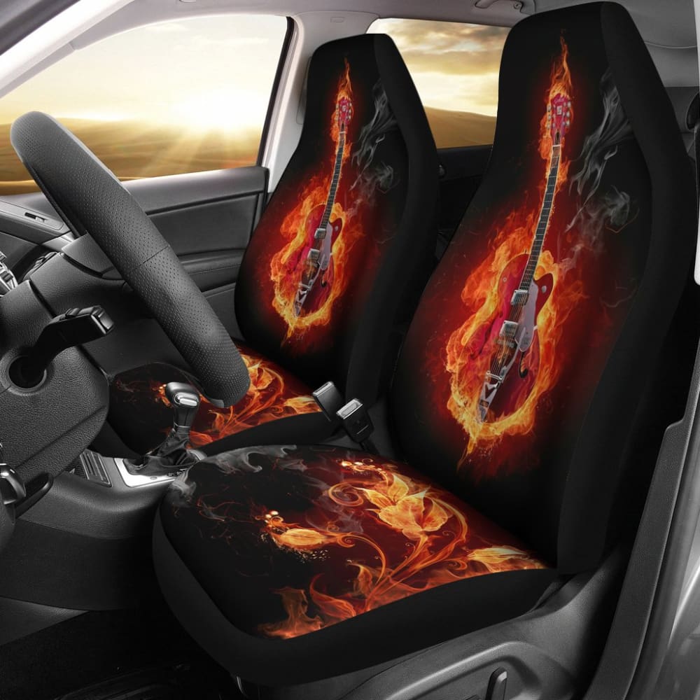 Be Unique With Electric Guitar Burned In Flaming Flower Car Seat Covers 211305 - YourCarButBetter