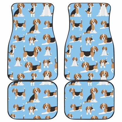 Beagle Dog Blue Background Pattern Front And Back Car Mats 221205 - YourCarButBetter