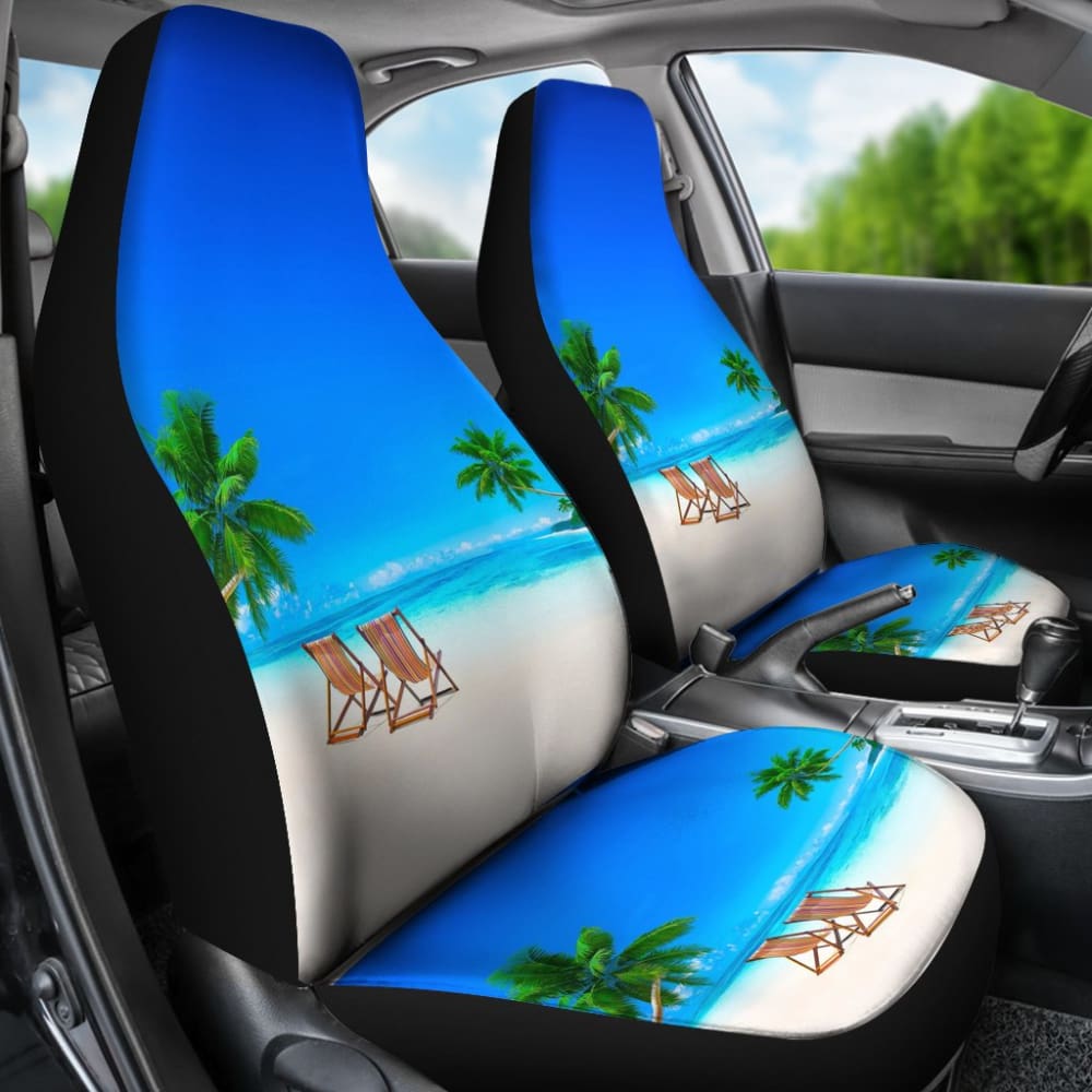 Beautiful Beach Car Seat Covers With Chairs And Palm Tree 211305 - YourCarButBetter