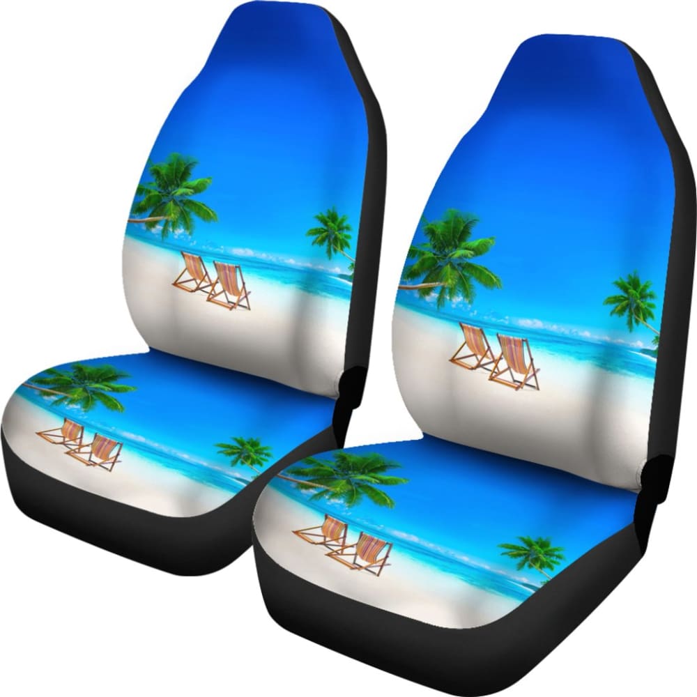 Beautiful Beach Car Seat Covers With Chairs And Palm Tree 211305 - YourCarButBetter