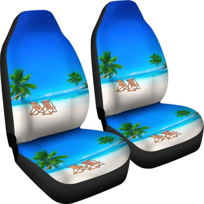 Beautiful Beach Car Seat Covers With Chairs And Palm Tree 211305 - YourCarButBetter