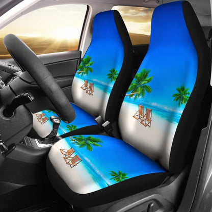 Beautiful Beach Car Seat Covers With Chairs And Palm Tree 211305 - YourCarButBetter