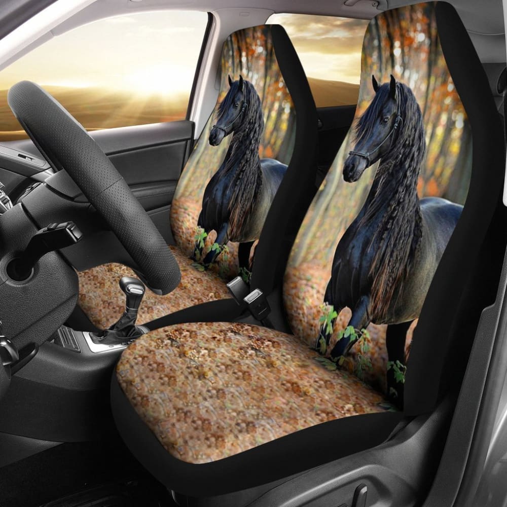 Beautiful Black Horse In The Forest Animal Car Seat Covers Amazing Gift Ideas 184610 - YourCarButBetter