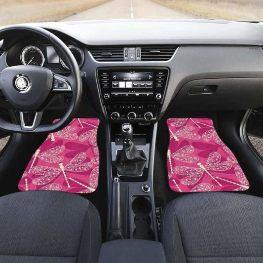 Beautiful Dragonfly Pink Background Front And Back Car Mats 135711