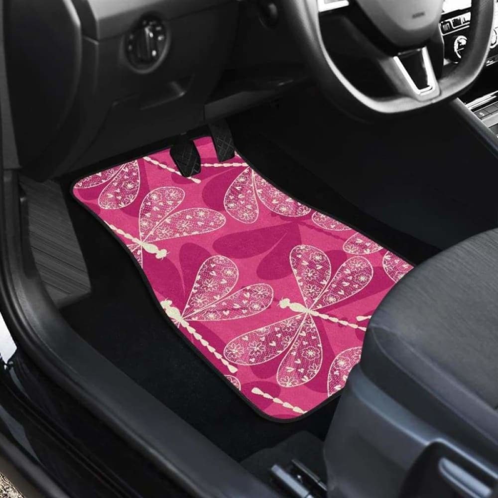 Beautiful Dragonfly Pink Background Front And Back Car Mats 135711