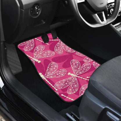 Beautiful Dragonfly Pink Background Front And Back Car Mats 135711