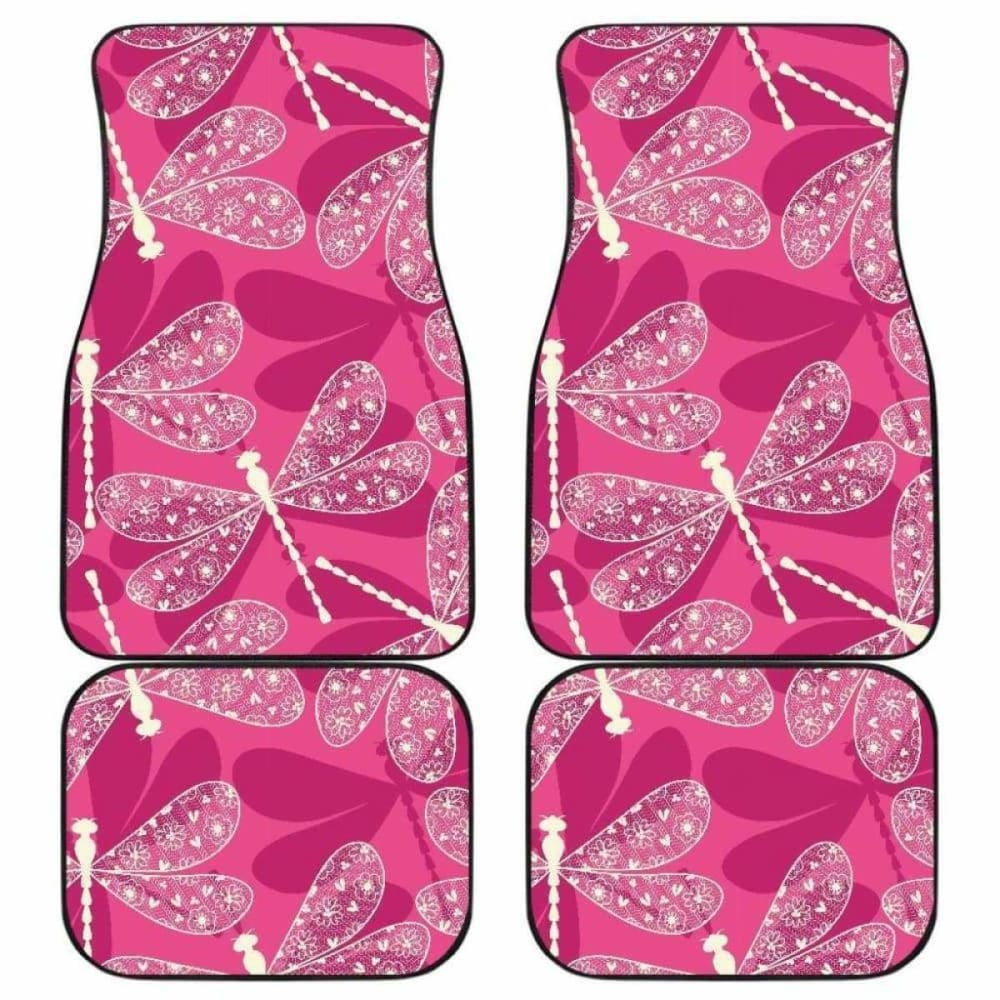 Beautiful Dragonfly Pink Background Front And Back Car Mats 135711